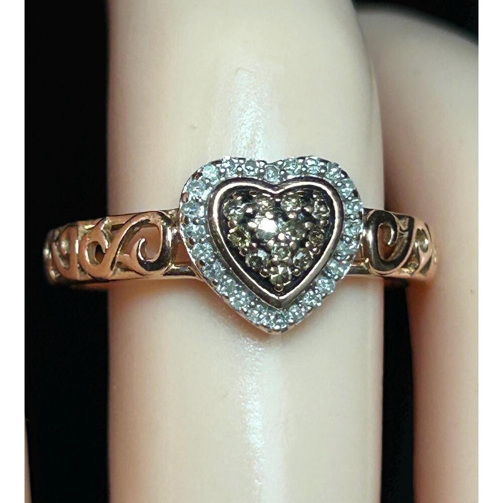 10k gold rose gold diamond heart art deco elegant gold ring size 7 fine jewelry